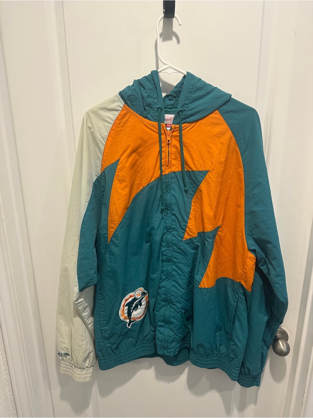 Mitchell & Ness Teal, Orange & Cream Miami Dolphins Colorblock Windbreaker